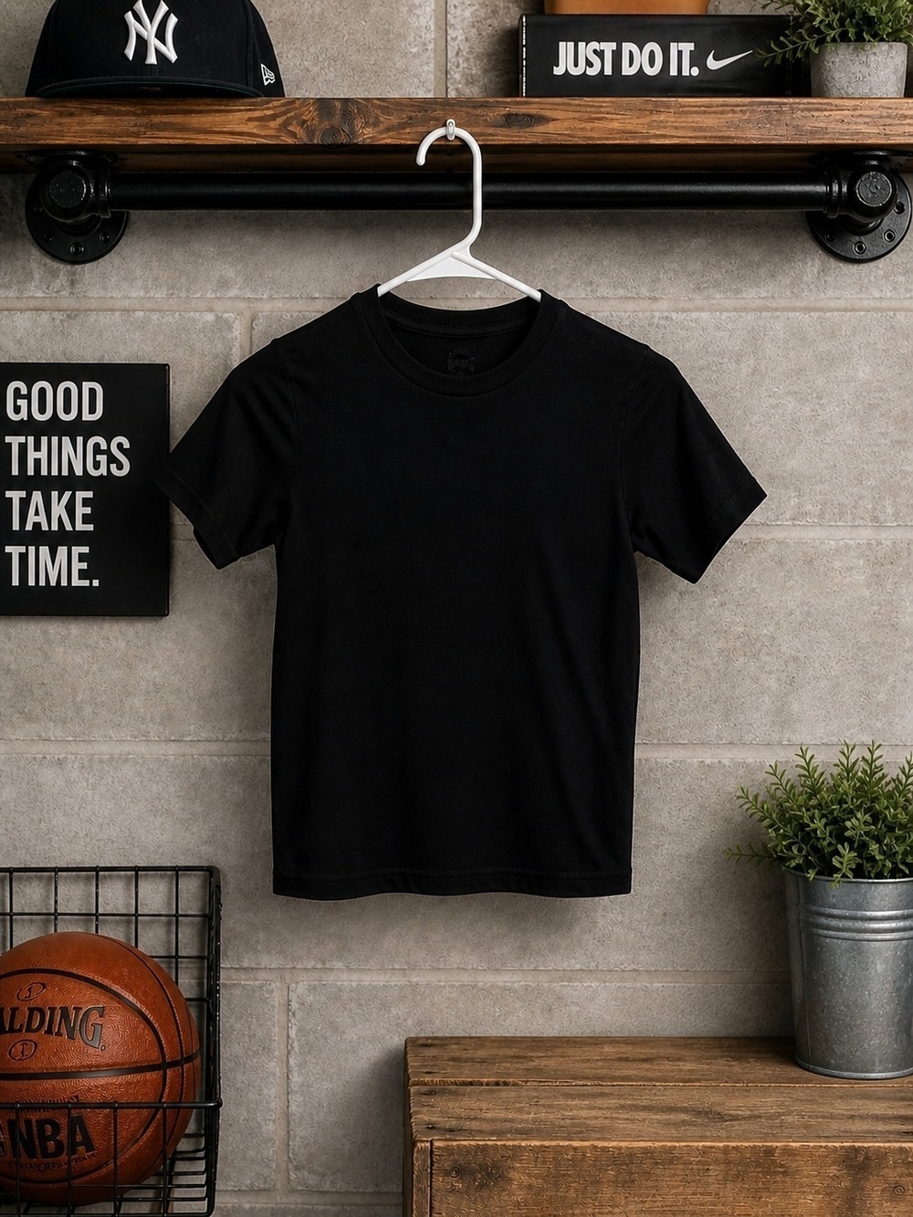Black Short Sleeve Crew Tee - Solid Black